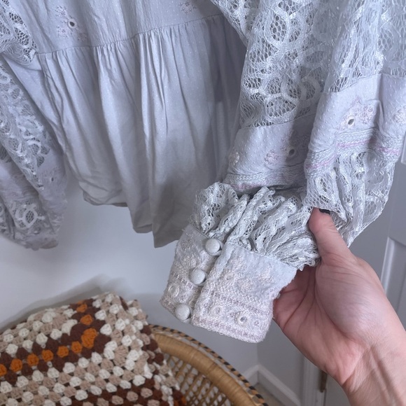 Free People Boogie All Night Baby Blue Bubble Sleeve Bouse - Picture 5 of 12